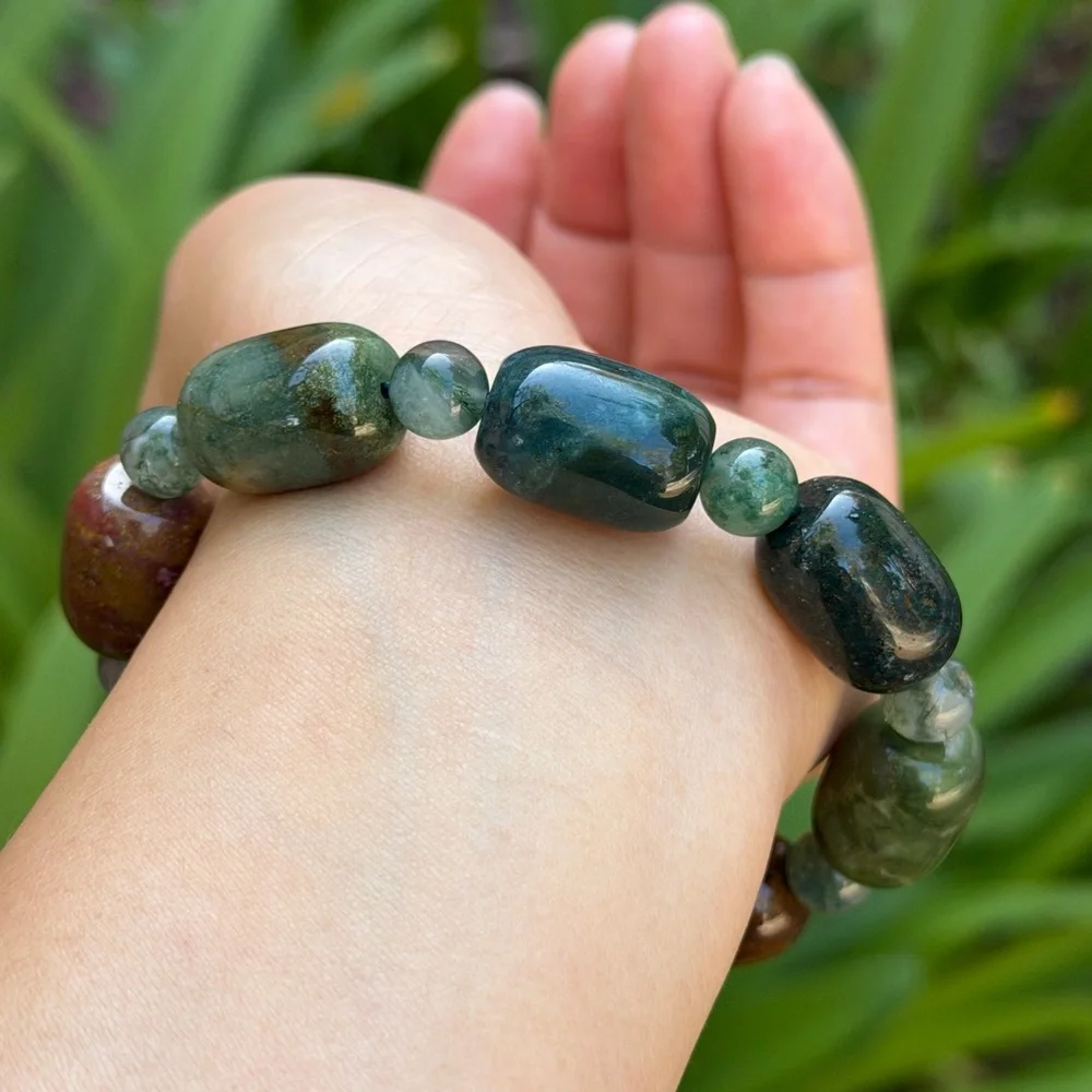 13mm stretchable‎ barrel shape ocean jasper bracelet 0377